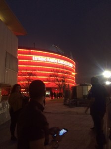 Sevilla's stadium - all lit up to guide those who might have had one too many