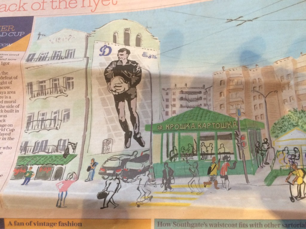 Tim Vyner's drawing of a mural to Lev Yashin, complete with TLF shadow....